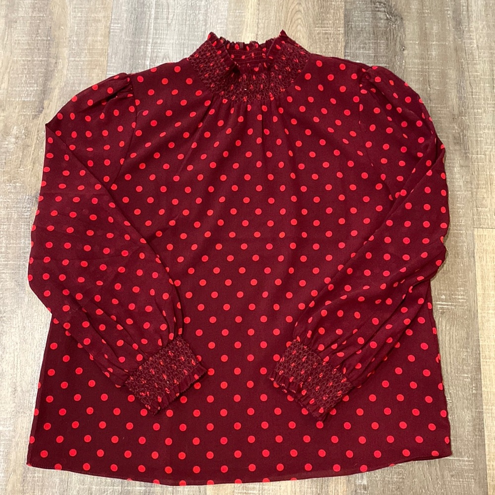 JCrew | Red Polkadot Blouse | S
